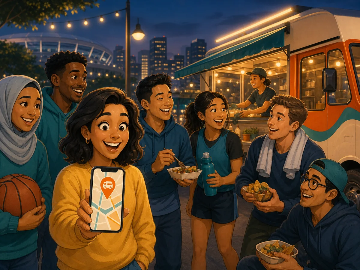 Friends finding a food truck after a local game