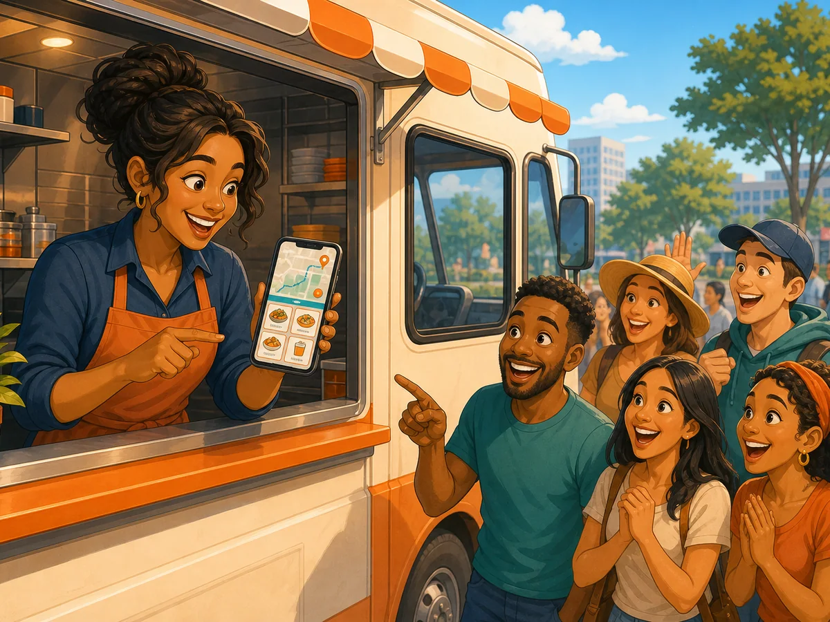 A mobile-food owner going live as customers gather